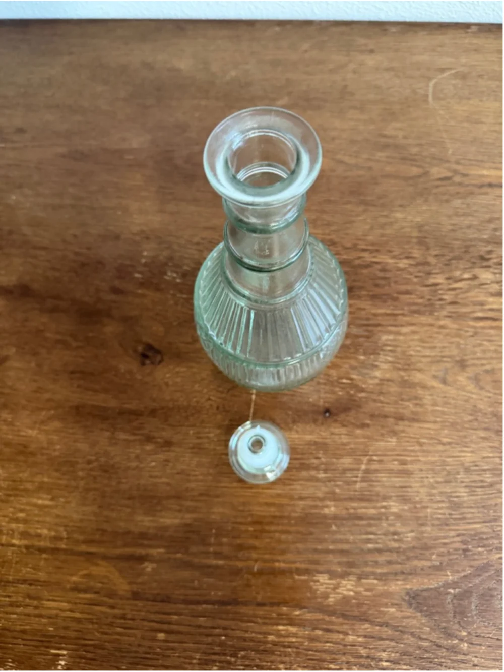 Vintage Clear Glass Decanter Bottle W/ Stopper Ribbed Pressed Glass Barware Cara
